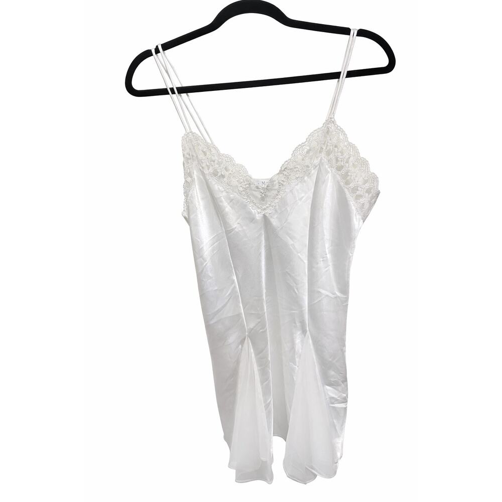 Val Mode Lingerie White Satin Lace Trim Camisole Slip Top S‎ Y2K Coquette